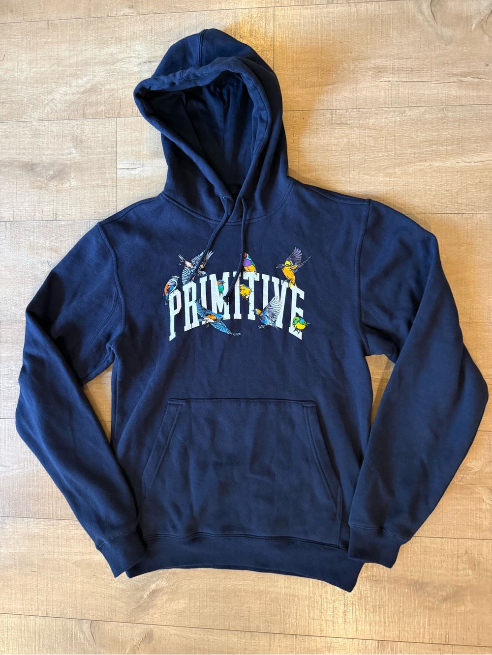Primitive Skateboarding Birds Arch Logo Hoodie Navy Blue Fleece Sweatshirt Small